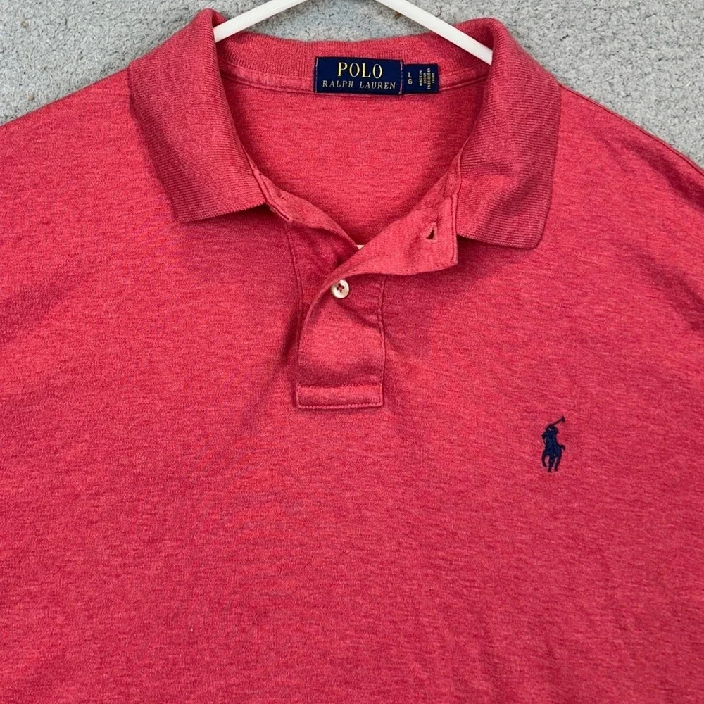 Polo Ralph Lauren Polo Shirt Men Large Red Pink Heather Classic Fit Casual Rugby